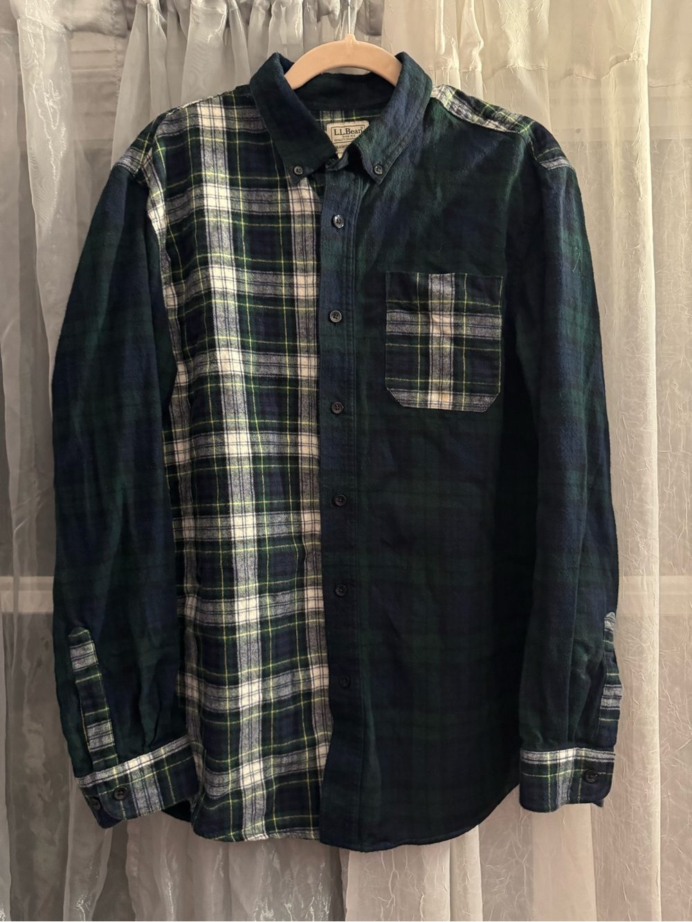 Vintage L.L. Bean 100% Cotton Scotch Plaid Flannel In Green & Yellow